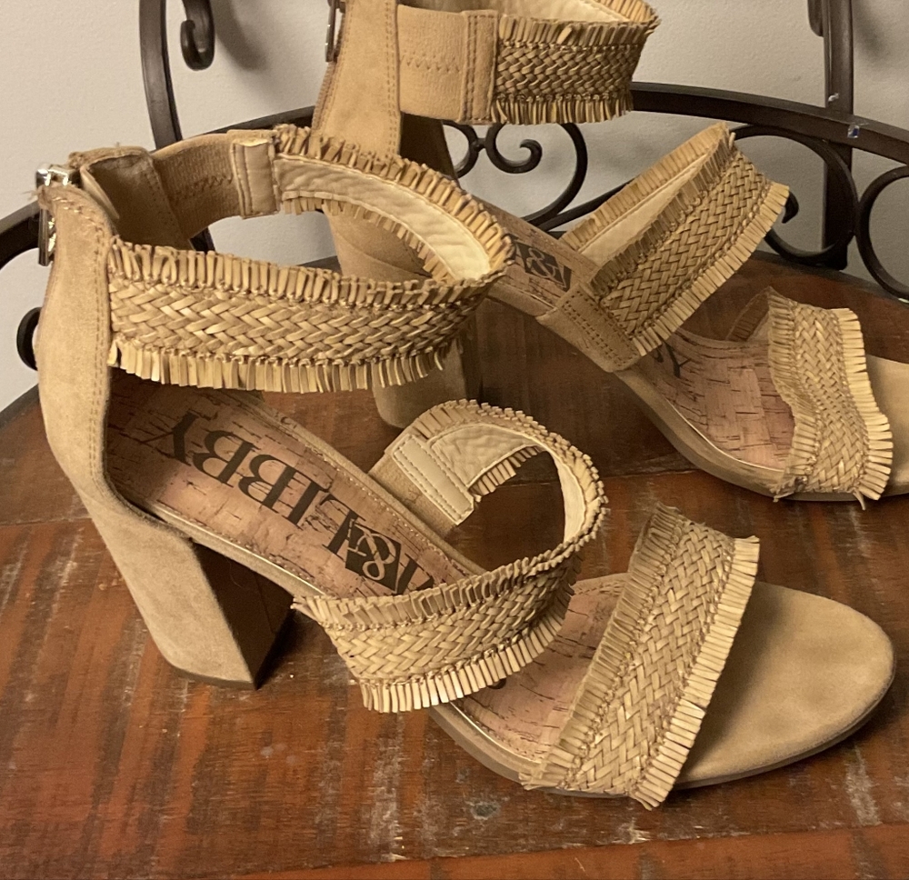 Sam & Libby Esther Raffia Straw Block Heels* Recently Reduced